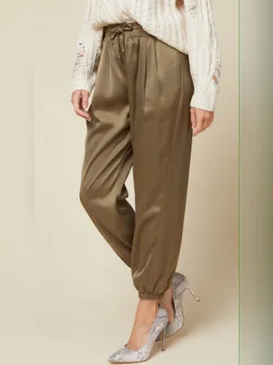 Ramy Brook Olive Satin Drawstring Joggers thumbnail 3