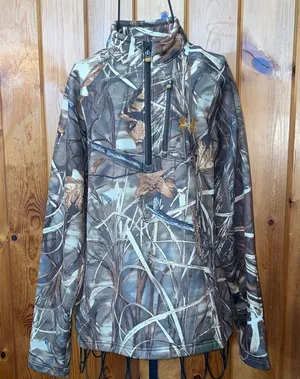 Under Armour Brown Camouflage Jacket quarter zip sweatshirt small duck print thumbnail 1