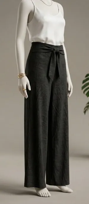 INC Wide Leg Pants Women XS Black Linen‎ Blend Tie Waist High Rise Trousers thumbnail 1
