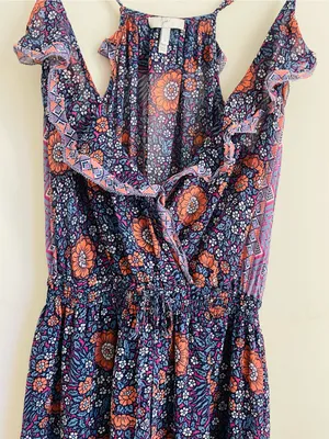 Joie Silk Floral Maxi Dress size S Boho Ruffle Strappy Blue Purple thumbnail 5