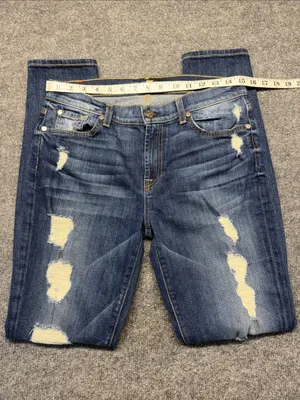 7 For All Mankind The Skinny Distressed Dark Blue Jeans thumbnail 6