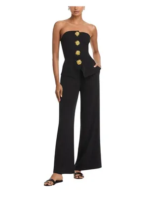 Aqua Bandeau Button Front Strapless Jumpsuit PI6812BL Black M thumbnail 8