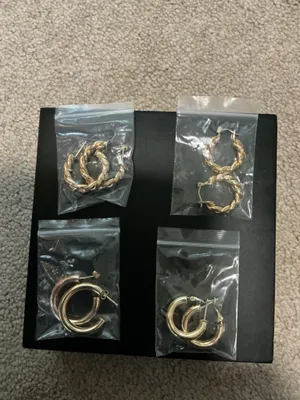 Set Of “4” Gold Tone Hoop Earrings- New In Bags thumbnail 2