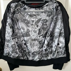 Ed Hardy Womens Bomber Jacket Black Zip Roar Embroidered Butterfly‎ Eyes Vintage thumbnail 10