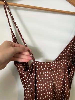 Urban Outfitters Polka Dot Brown Silk Midi Dress Size XS Wedding Guest thumbnail 6