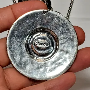 Chico’s Roxi Double Chain Silver Tone Medallion Pendant 24" thumbnail 4