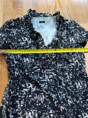 J. Crew 100% Silk‎ Abstract Print Ruffle Dress Size 8 Black White Shift thumbnail 7