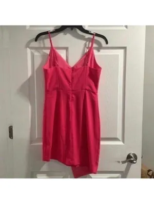 ✅NWT Do+Be Pink Spaghetti Strap Asymmetric Hem Fitted Hot Pink Dress thumbnail 5
