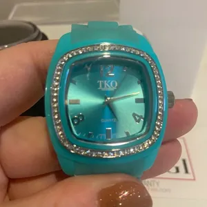 TKO Square‎ Face Watch with Silicone and Rhinestones Aqua Blue EUC thumbnail 9