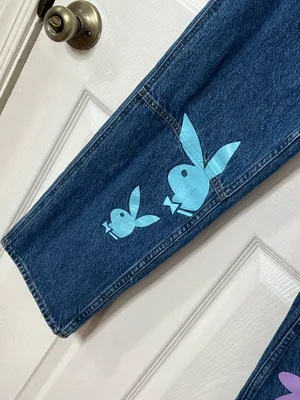 PacSun Playboy Los Angeles Graphic Jeans Womens 25 Y2K Straight Leg Denim Floral Bunny thumbnail 5