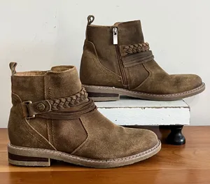 Earth Jeno Brown Suede Leather Braided Ankle Boots Womens‎ 6.5 M ETJENO thumbnail 1