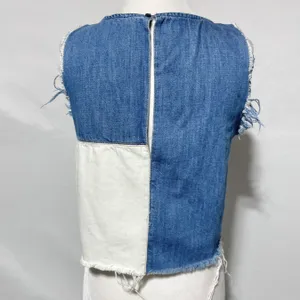 ZARA Patchwork 2-Tone Denim Raw Hem Tank Top Blue White Size Small 5575/012/400 thumbnail 12