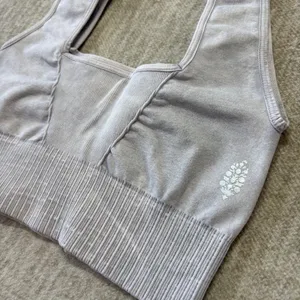 Free People Movement Good Karma Sports Bra Womens XS/S Cream/Gray Square‎ Neck thumbnail 7