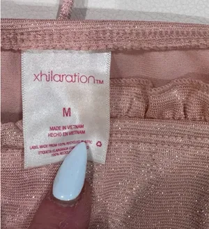 Xhilaration Pink Sparkly Metallic Ruffle Triangle Tie Bikini Set thumbnail 9