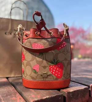 Coach Mini Dempsey Bucket Bag In Signature Canvas With Wild Strawberry CH164 thumbnail 1