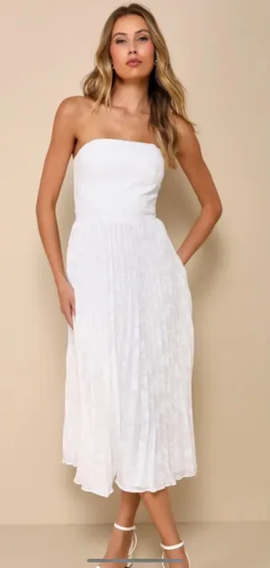 Lulus ivory jacquard strapless midi dress thumbnail 1