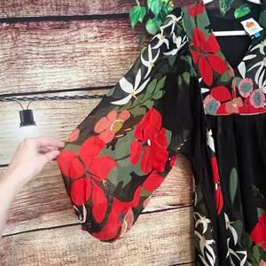 Farm Rio x Anthropologie Long Sleeve V Neck Floral Maxi Dress Balloon Sleeve S thumbnail 8