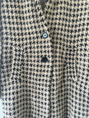 Houndstooth Knit Jacket Coatigan Small Tan Black Quiet Luxury Old Money Layering thumbnail 3