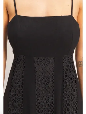 NEW HYFVE Black Linen Blend Lace Panel Maxi Dress – Large thumbnail 4