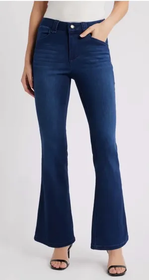 Quince dark wash bootcut jeans feature a high-rise waist five-pocket size32 EUC thumbnail 1