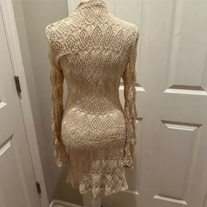 PattyBoutik Women's Ivory Open Front Loose Knit Boho Chic Cardigan Sweater thumbnail 4