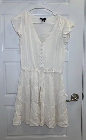 PAIGE White Textured Mini Dress Flutter Sleeve Button Front Size Small thumbnail 1