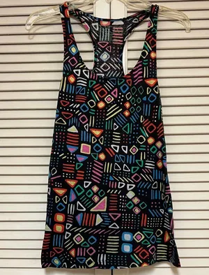 Workshop Republic Clothing Black Geometric Designs Racerback Tank Top - Size Medium - NWT thumbnail 1