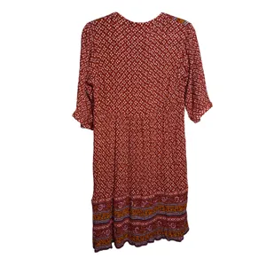 Knox Rose Boho‎ Peasant Dress M Rust Border Print Tassel Tie Rayon Lined Midi thumbnail 2