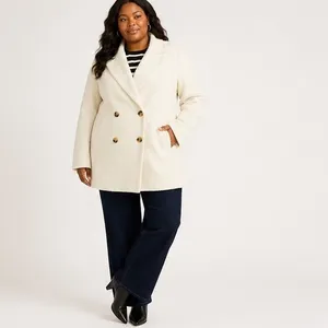 Free Assembly Womens Jacket XXL Cream Double Breasted Boxy Notch Lapel Coat thumbnail 5