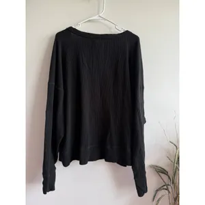 OFFLINE by Aerie Black Waffle Knit V-Neck Oversized Thermal Top L thumbnail 2