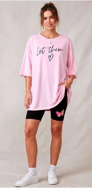 SHEIN CPink "Let Them" Graphic Tee &‎ Black Butterfly Biker Shorts oversized thumbnail 1