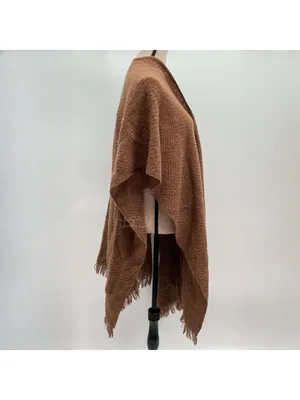 Vintage Cadaz Brown Acrylic Fringed Open Poncho Wrap Shawl Made In Japan thumbnail 4