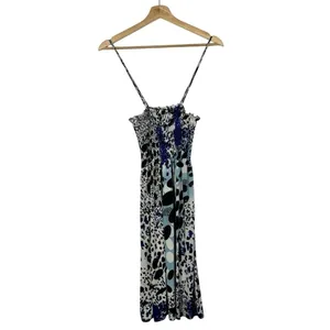 Boutique Prestige Edge Y2K Black & Blue Printed‎ Smocked Bust Midi Dress S thumbnail 2