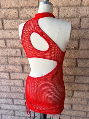 Shein | Red Fishnet Mesh Cutout Mini Dress | L thumbnail 2