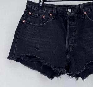 Levi’s Black High Rise Distressed 5 pockets raw hem Denim Shorts W31 thumbnail 2
