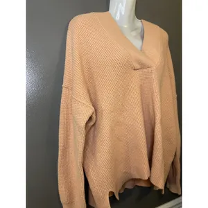 Aerie Sweater Womens Small Pink Waffle Knit Hooded V Neck Pullover Cozy Slouchy thumbnail 3