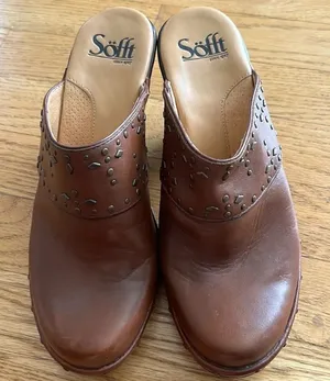 Sofft Camel Brown Studded and Leather Upper Heeled Clog- Size 7M thumbnail 1