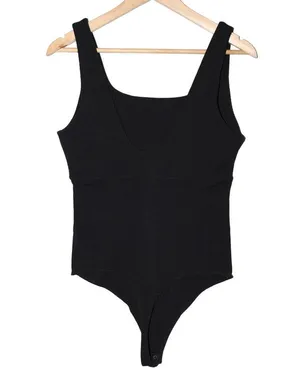 Abercrombie & Fitch Soft A&F Collection Black Ribbed Knit Cutout Bodysuit Size L thumbnail 2