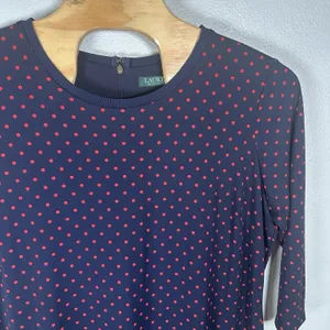 Lauren Ralph Lauren Navy Blue Red Polka Dot Midi Dress Plus Size‎ 3X 3/4 Sleeve thumbnail 2