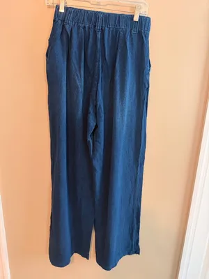 Halara Small Womens Wide-Leg Cotton Pants In Navy Blue Size Small With Elastic W thumbnail 4