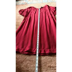 LOFT Red Embroidered Shift Dress Size S Open Back Cross Strap thumbnail 5