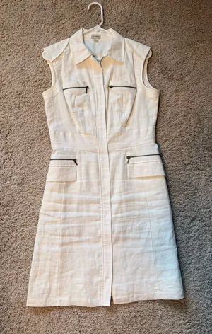 Daniel Cremieux Cream Sleeveless Zip-Front Linen-Blend Dress thumbnail 1