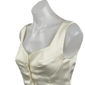 NEW Commense Ivory Silky Satin Sleeveless Button Up Crop Corset Cami Tank Top XS thumbnail 2