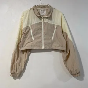 Garage Cropped Windbreaker Jacket XS Beige Cream Colorblock Y2K thumbnail 3