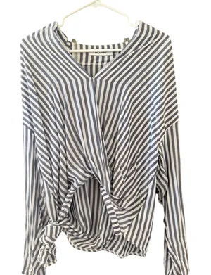 DO+BE Blue White Striped Front Tie Surplice V-Neck Long Sleeve Blouse Preppy M‎ thumbnail 1