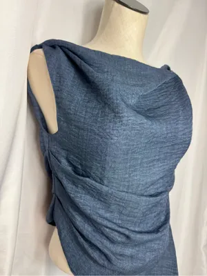 Women's Navy Blue Asymmetric Draped blouse with palazzo pant -2 piece set NWOT thumbnail 4