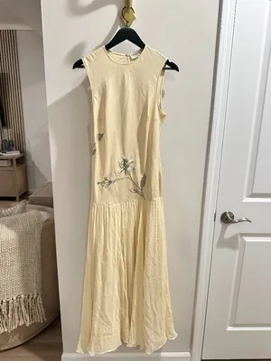 GEISHA DESIGNS Anthropologie Drop Waist Embroidered Maxi Dress in Light Yellow thumbnail 4
