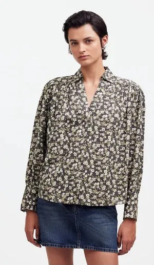 Madewell Easy Long-Sleeve Popover Shirt in Dark Pavement Floral - Size M thumbnail 1