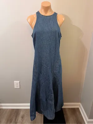 Future Collective Denim A Line Midi Dress 10 Medium Wash Blue Jean Racerback thumbnail 2