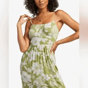 Billabong Green Ivory Your Babe Floral‎ Midi Lightweight Dress Medium thumbnail 11